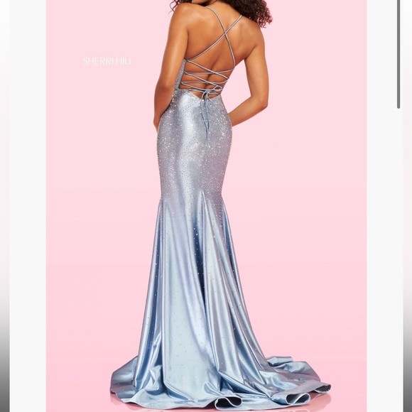 Sherri Hill 54273 Grey rhinestone prom dress, added slit, size 8 worn once - Picture 2 of 5